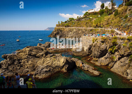 Manarola, Riviera de Levanto, Fischerdorf, Cinque Terre. Genua. Mittelmeer. Ligurien, Italien Europa Stockfoto