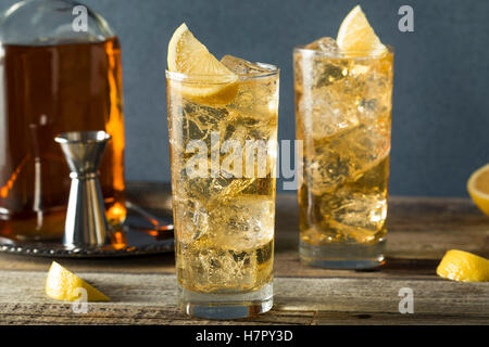 Whiskey Highball mit Ginger Ale und Zitronen Stockfoto