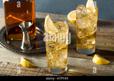 Whiskey Highball mit Ginger Ale und Zitronen Stockfoto