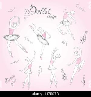 Legen Sie Ballett-Tänzer, hand gezeichnete Hintergrund, Vektor-illustration Stock Vektor