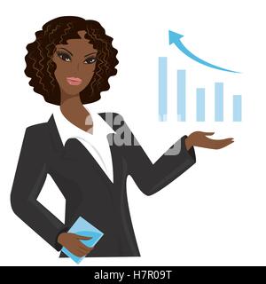 afrikanische amerikanische Geschäftsfrau auf Business-Trends, Cartoon-Vektor-illustration Stock Vektor