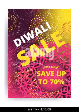 Vektor Diwali Festival Angebot Poster Design Vorlage Verkauf mit leuchtend rosa, gelbe Lichter, Feuerwerk Stock Vektor
