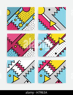 Bunte Pop-Art geometrische Muster mit hellen Fett Blöcke gesetzt. Bunte Materialdesign Hintergrund in rosa gelb blau schwarz ein Stock Vektor