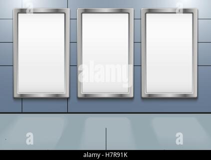 Mock-up drei vertikale Werbetafeln in der u-Bahn oder u-Bahn zu leeren. Vektor-Illustration isoliert auf weißem Hintergrund. Stock Vektor