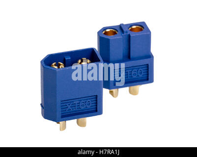 Elektronische Sammlung - Niederspannung High-Power-Connector Industrie-Standard - isoliert XT60 auf weißem Hintergrund Stockfoto