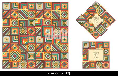 Boho oder Tribal Patch Stilmuster. Geometrische bunten Print für Textilien. Nahtlose Muster. Vektor. Logo-Design mit Hintergrund Stock Vektor