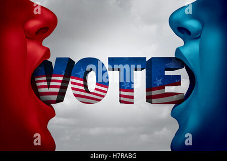 Vereinigte Staaten Wahl Wähler und amerikanischen Abstimmung Kampagne kämpfen als Republikaner oder Demokrat als zwei Personen mit offenen Mündern mit Stockfoto