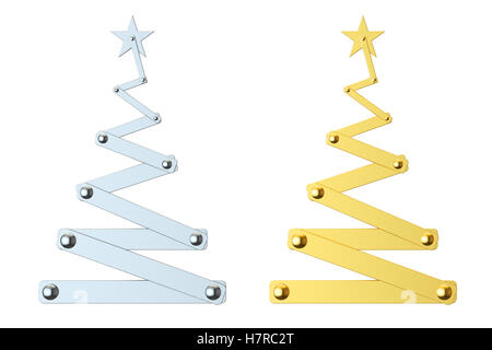 Abstrakte Metallic Weihnachtsbäume, 3D-Rendering isolierten auf weißen Hintergrund Stockfoto