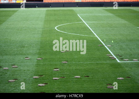 Fußballplatz, Bolzplatz. Reparatur-Fußballplatz. Stockfoto