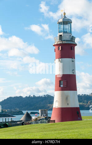 Die Smeaton Tower auf Plymouth Hacke ist der verschobene und dritten Eddystone Leuchtturm restauriert. Stockfoto