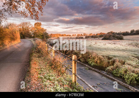 Malmesbury, Wiltshire, UK. 8. November 2016. UK-Wetter: Nach einer Nacht, wenn die Temperaturen weit unter dem Gefrierpunkt sanken, aufwacht Malmesbury in Wiltshire, überdachte Felder und rutschigen Straßen frost. Bildnachweis: Terry Mathews/Alamy Live-Nachrichten Stockfoto