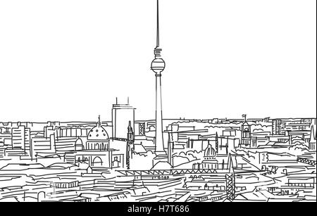 Ort, Stadt, Kunst, Berlin, Skyline, Zeichnung, Foto, Bild, Abbild, Kopie, Stock Vektor