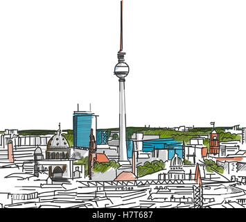 Ort, Stadt, Kunst, Berlin, Skyline, Zeichnung, Foto, Bild, Abbild, Kopie, Stock Vektor