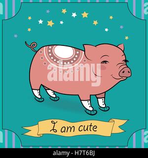 Niedliche Schwein mit skates Stock Vektor