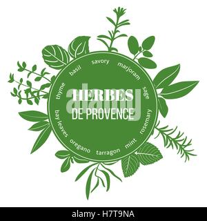 Herbes de Provence flachen Silhouetten Stock Vektor