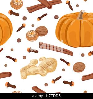 Kürbis Gewürz. nahtlose Muster-Vektor-set Stock Vektor