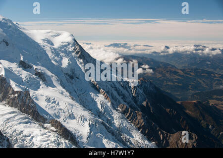 Bossons-Gletscher und der Arve-Tal aus der Aiguille du Midi Chamonix-Mont-Blanc, Frankreich Stockfoto