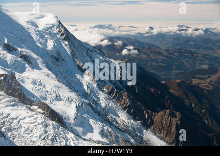 Bossons-Gletscher und der Arve-Tal aus der Aiguille du Midi Chamonix-Mont-Blanc, Frankreich Stockfoto