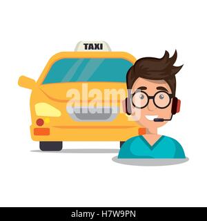 Call Center Mann Junge Taxi Service Vektor Illustration Eps 10 Stock Vektor