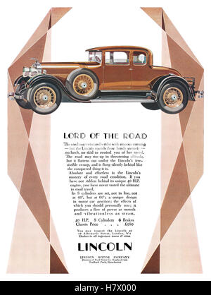 1928 britischen Werbung für den Ford Lincoln Motor Auto. Stockfoto