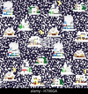 Nahtlose Muster mit dekorativen bunten Häusern im Winter. Weihnachten und Neujahr Urlaub Stadt endlosen Hintergrund. Stock Vektor