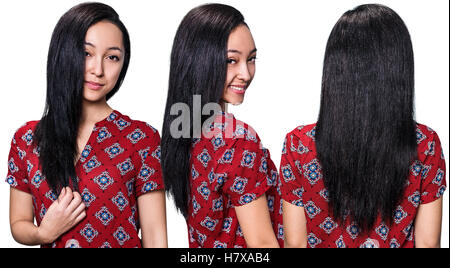 Schöne Frau mit langen glatten Haaren Stockfoto