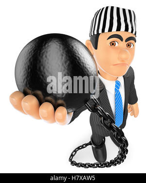 Geschäft Leute 3D-Illustration. Geschäftsmann mit Gefangenen Ball. Korrupte Politiker. Isolierten weißen Hintergrund. Stockfoto