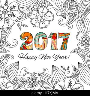 Neujahrskarte mit Zahlen 2017 auf floraler Hintergrund. Stock Vektor