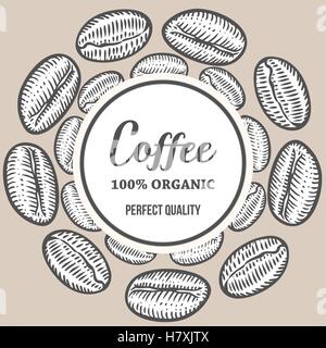 Kaffeebohnen Hand handgezeichnete Botanik Banner Vektorgrafik. Bio Kaffee dekorative Doodle Koffein Lebensmittel. Ske Kupferstich Stock Vektor