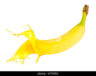 abstrakte gelbe Banane Frucht Farbe Farbwunder isoliert auf weißem Hintergrund Stockfoto