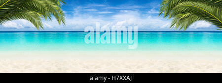 Breite Paradies Strand Panorama Hintergrund mit Kokospalmen Stockfoto