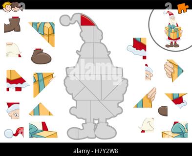 Cartoon Illustration der pädagogischen Jigsaw Puzzle Aktivität für Kinder mit Santa Claus Charakter Stock Vektor