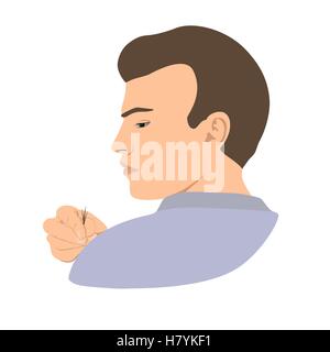 Alopezie. Junger kahlköpfigen Mann mit einem Haarbüschel in den Fingern. Vektor-Illustration. Stock Vektor