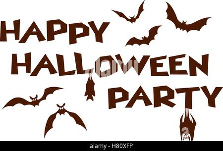 Happy Halloween Party Kalligraphie. Halloween-Text-Banner. Halloween-Schriftzug. Fledermaus-Silhouette. Handgemachte Vektor. Stock Vektor