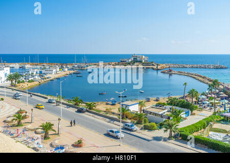 Blick auf den kleinen Fischerhafen von Ribat, Monastir, Tunesien. Stockfoto