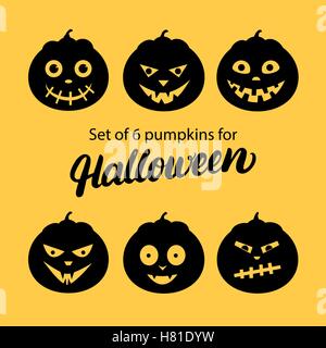 Halloween Kürbis 6 Icons Set. Einfachen flachen Stil-Design-Elemente. Satz von Silhouette gruseligen Horror Kürbisse. Gruselige Jack-o-Laterne Stock Vektor