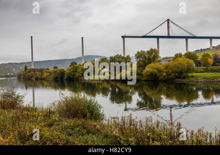 Baustelle der Mosel Talbrücke, eine Straße Brücke über die Mosel in der Nähe der Ortschaft Zeltingen-Rachtig, Stockfoto