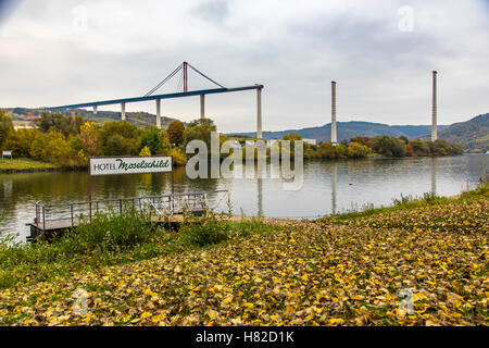 Baustelle der Mosel Talbrücke, eine Straße Brücke über die Mosel in der Nähe der Ortschaft Zeltingen-Rachtig, Stockfoto