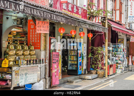 Typische chinesische Ladenhäuser und kleine Geschäfte in Chinatown, Singapur Stockfoto