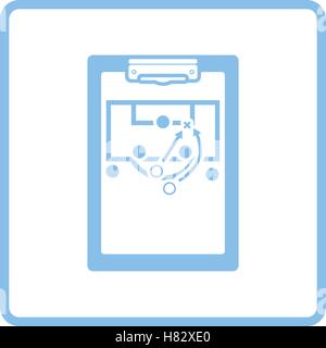 Fussball Trainer Tablet mit Regelung der Spiel-Symbol. Blauer Rahmen-Design. Vektor-Illustration. Stock Vektor