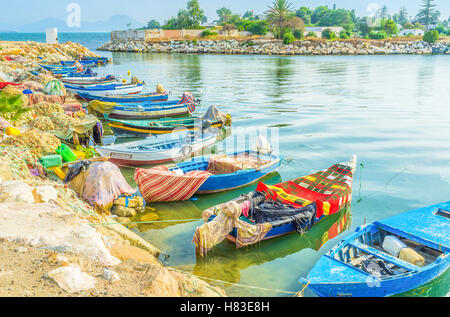 Das ehemalige große Hafen von Karthago wurde heute der perfekte Hafen für die Boote der einheimischen Fischer, Tunesien Stockfoto