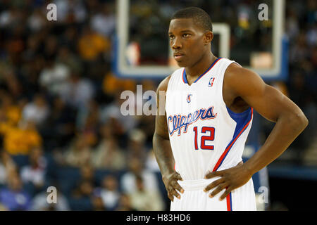 29. Oktober 2010; Oakland, Kalifornien, USA;  Los Angeles Clippers Point guard Eric Bledsoe (12) im vierten Quartal gegen die Golden State Warriors in Oracle Arena. Die Krieger besiegt die Clippers 109-91. Stockfoto