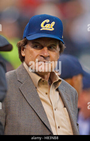 5. November 2011; San Francisco CA, USA;  St. Louis Cardinals ehemaliger Manager Tony LaRussa an der Seitenlinie während des zweiten Quartals zwischen die California Golden Bears und die Washington State Cougars im AT&T Park. Stockfoto