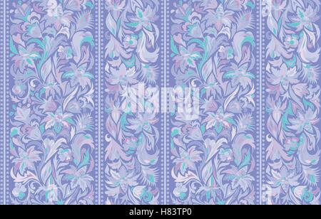 Nahtlose Muster mit vertikalen Streifen und floralen Handzeichnung Ornament. Vektor wallpaper Stock Vektor