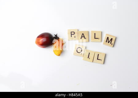 Palmöl ist ein pflanzliches Speiseöl Mesokarp (rötliches Fruchtfleisch) der Frucht der Ölpalme abgeleitet Stockfoto