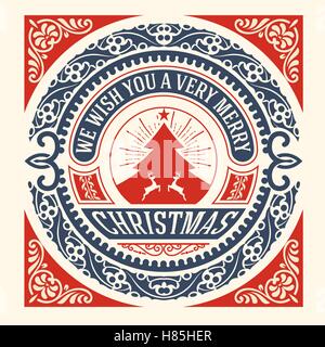 Weihnachts-Grußkarte. Vintage Ornament Dekoration mit Merry Christmas Holidays. Stock Vektor