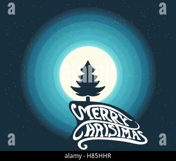 Weihnachtskarte mit Baum und Mond Stock Vektor