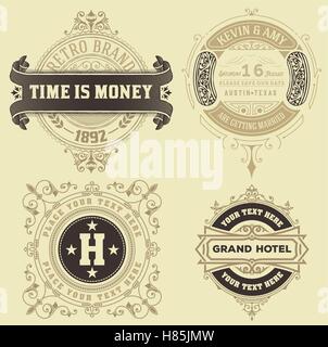 Vintage Logo-Vorlagen, Hotel, Restaurant, geschäftliche Identität festgelegt. Design mit Schnörkel-elegante Design-Elemente. Vektor Stock Vektor