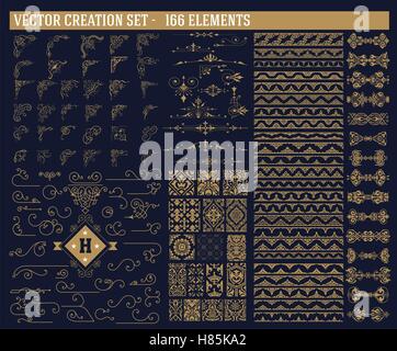 166 Elemente gesetzt. Ecken, Akzente, Grenzen und Muster-set Stock Vektor
