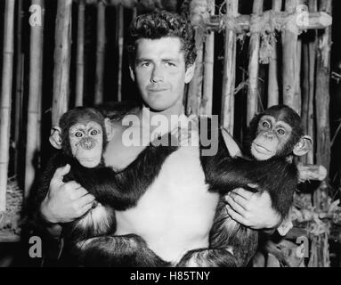 Tarzan Und der Schwarze Srdjan; (TARZANS VERSTECKTEN DSCHUNGEL) USA 1955 s/w, Regie: Harold Schuster, GORDON SCOTT, Stichwort: Tier, Affe, Schimpanse Stockfoto